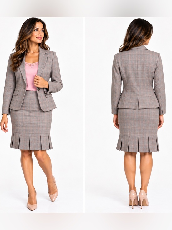 Tahari Dresses & Skirts - Tahari Taupe Plaid Pleated-Hem Pencil Skirt Set